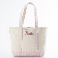 Personalized Block Print Medium Classic Boat Tote Powder Pink