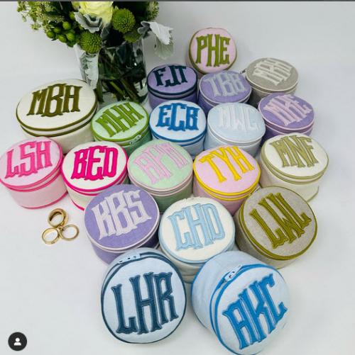 Walker Valentine Monogrammed 3 Inch Round Jewelry Case  Luggage & Bags > Toiletry Bags