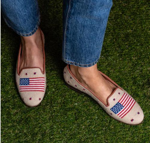 By Paige Amercian Flag on Tan Needlepoint Loafers  Apparel & Accessories > Shoes > Loafers