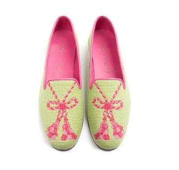  By Paige Needlepoint Loafer in Pink Tassel on Lime  Apparel & Accessories > Shoes > Loafers