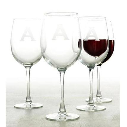 Personalized Set of Four Large All Purpose Wine Glasses  Home & Garden > Kitchen & Dining > Tableware > Drinkware > Stemware